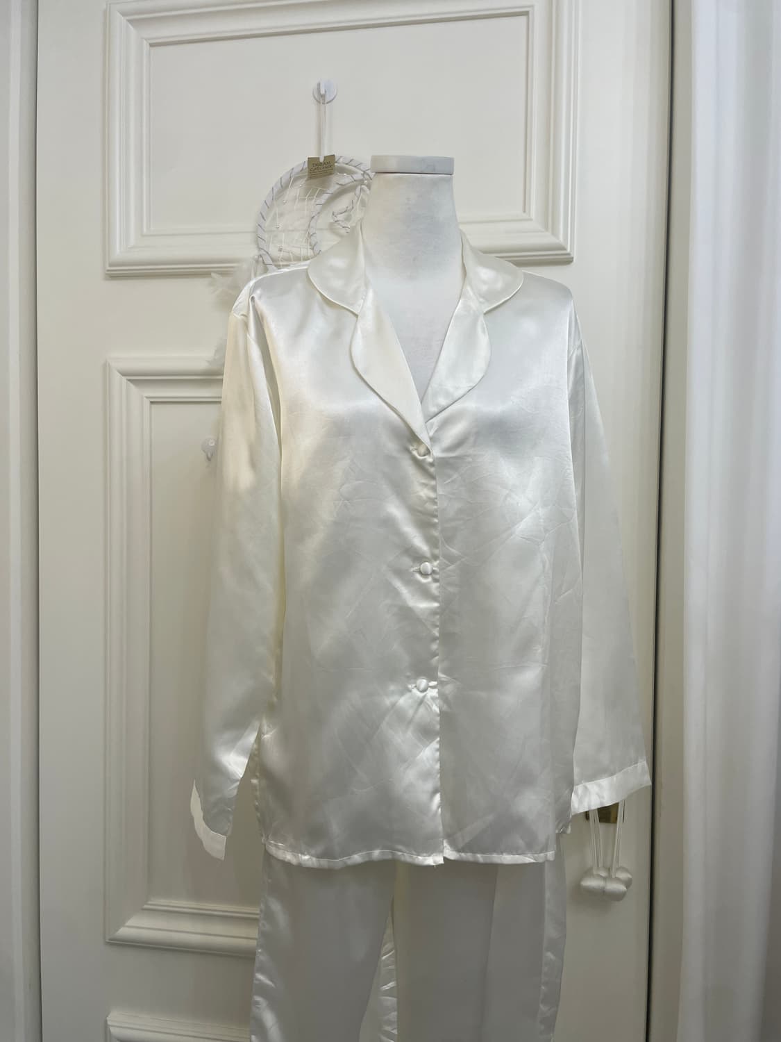 white 100% silk pajama set(size-L) 상품이미지6