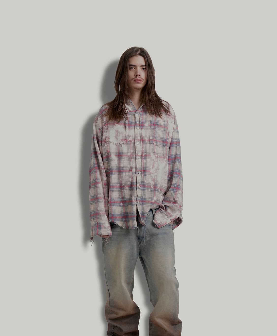 [새제품] 그레일즈 BLEACHED PLAID SHIRTS [PINK] 상품이미지2