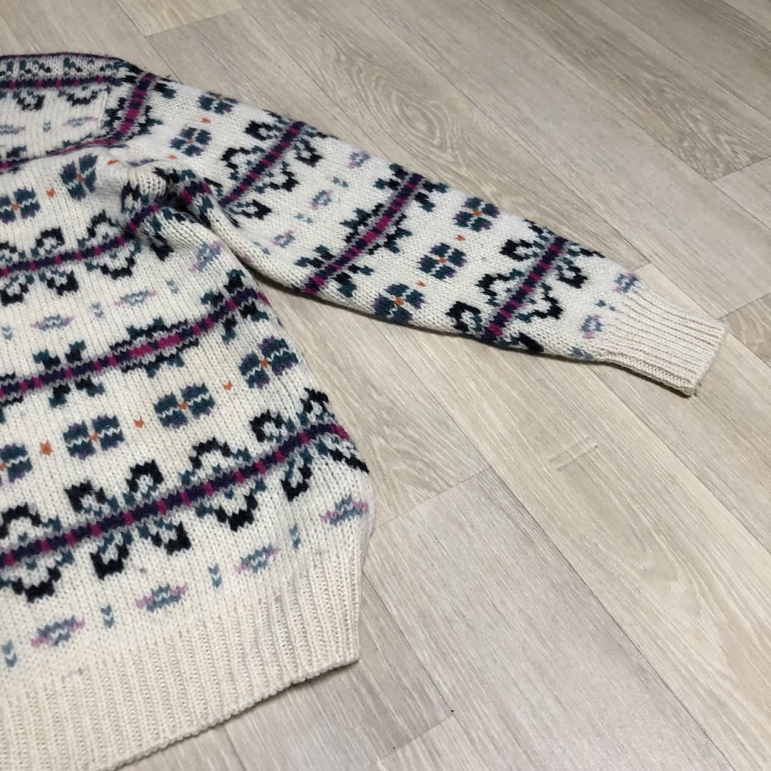 (M) 90's 엘엘빈 L.L BEAN 스코틀랜드 울 노르딕 카라 니트 상품이미지8