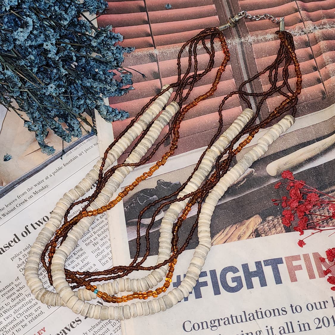 90s 프랑스 빈티지 쥬얼리 히피스타일 비즈 목걸이 빈티지 목걸이 상품이미지1