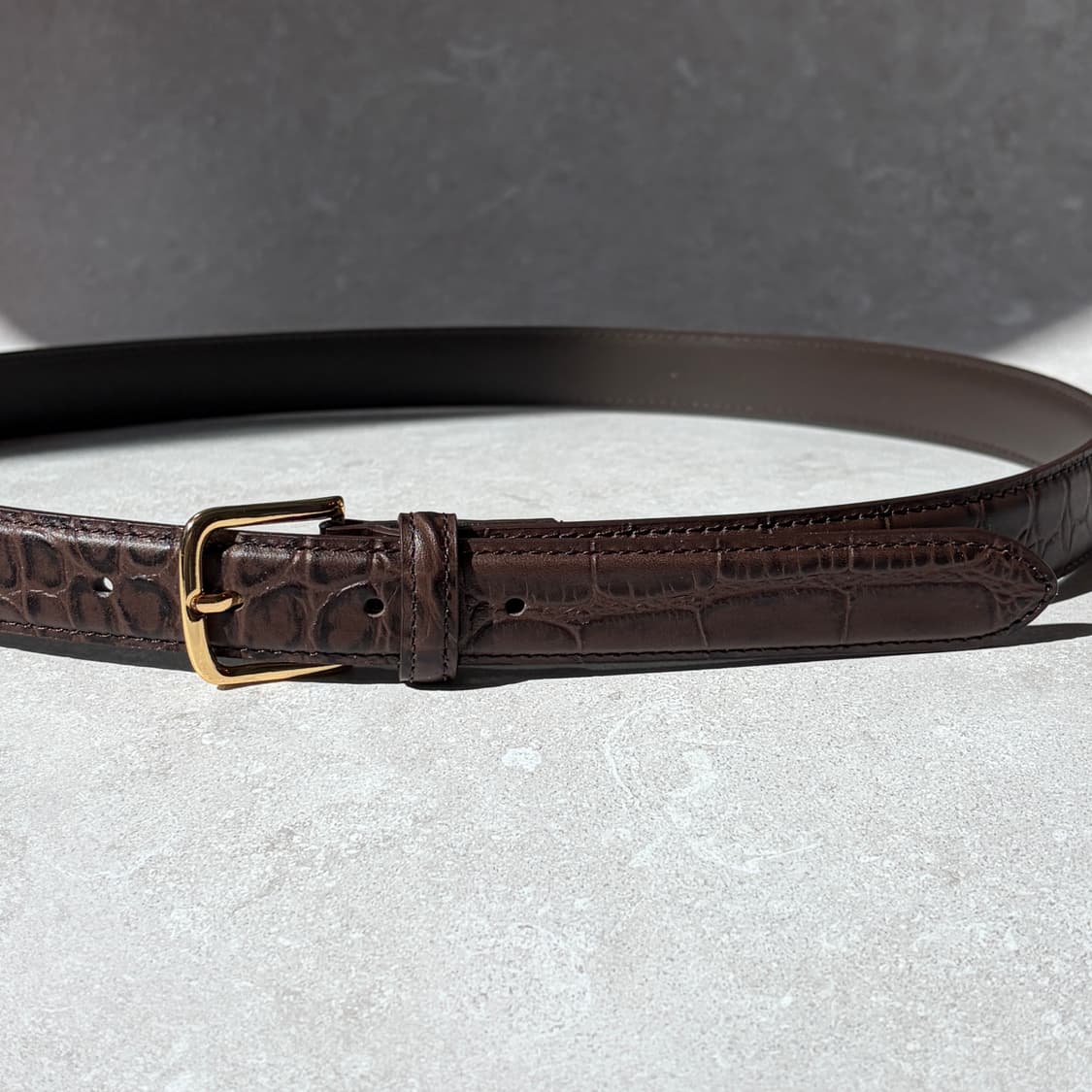 Oribell 크로커다일 페이던트 소가죽 골드버클 미니멀 버클 벨트 상품이미지4