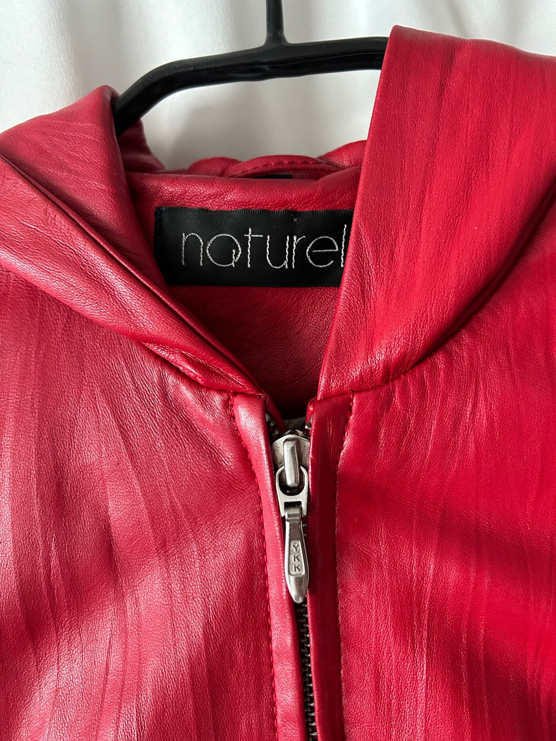 레드 리얼 레더 후드 자켓 상품이미지5