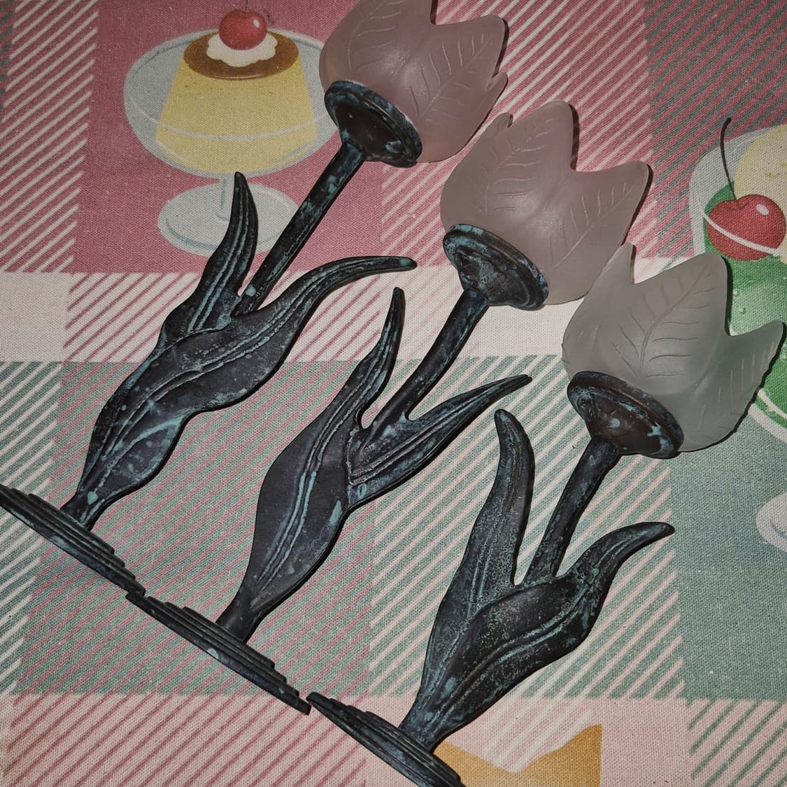 80s 빈티지 불투명 튤립 글라스 촛대 1p 상품이미지10
