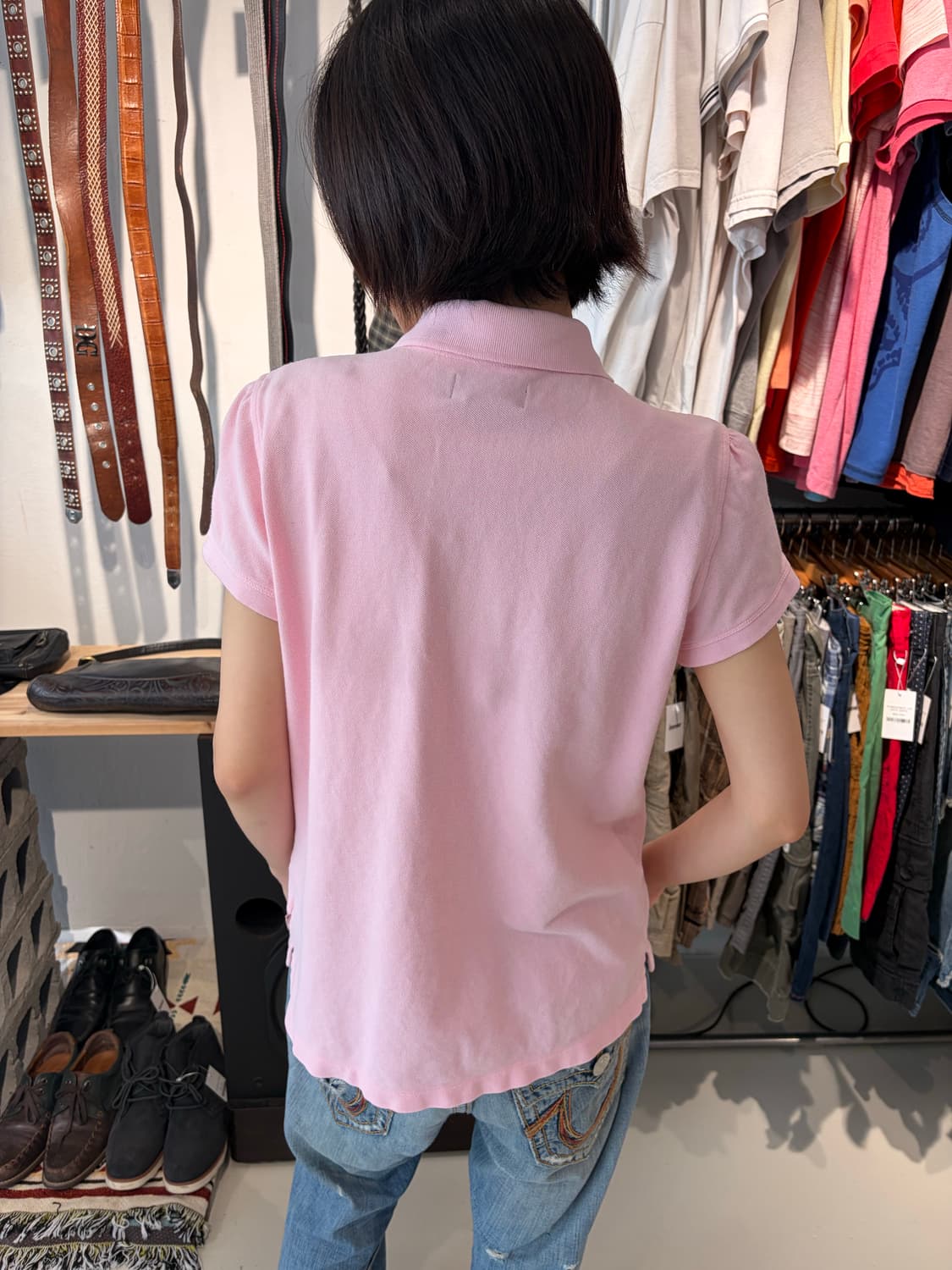 POLO JEANS 핑크 러플 반팔 카라 티셔츠 L 상품이미지6