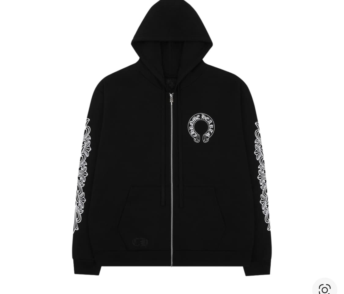 크롬하츠 홀스슈 플로랄 플리스 집업 후드 블랙 XXL  상품이미지1