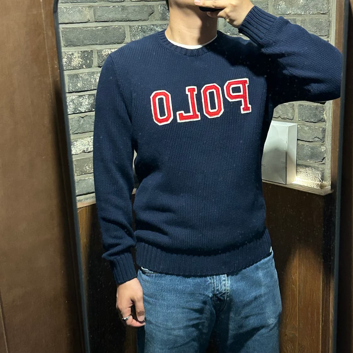 M) 폴로 랄프로렌 헤비 코튼 스펠로고 니트 네이비 상품이미지10