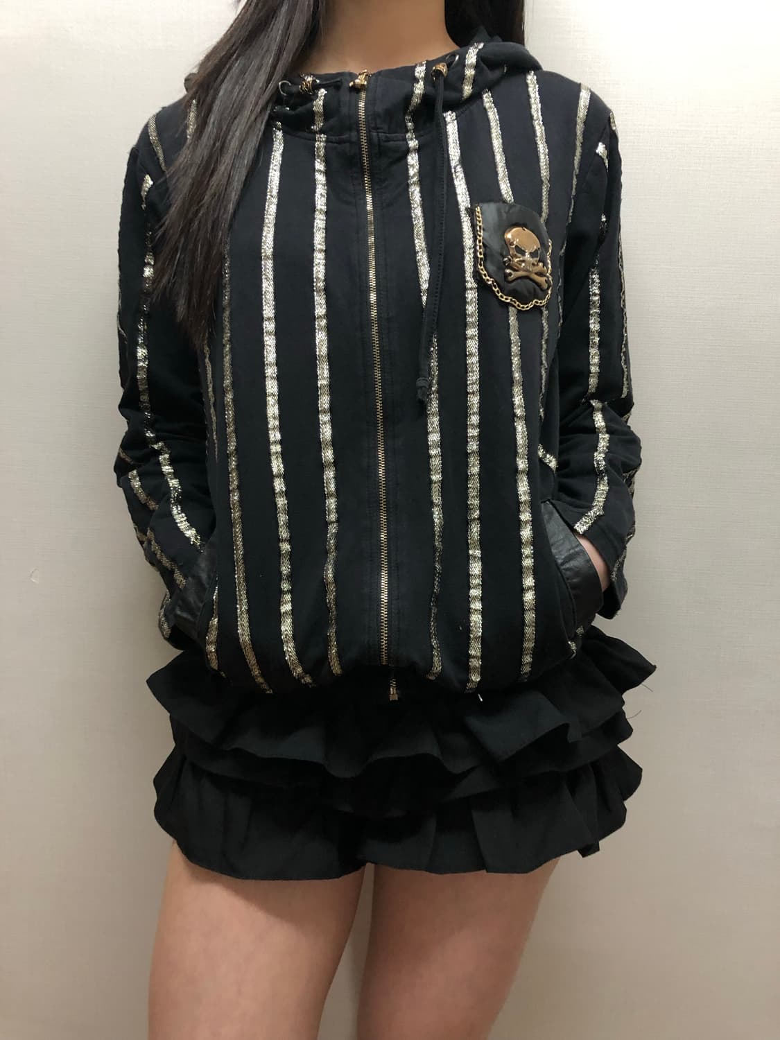 빈티지 블랙 펑크 스컬 후드집업 상품이미지3