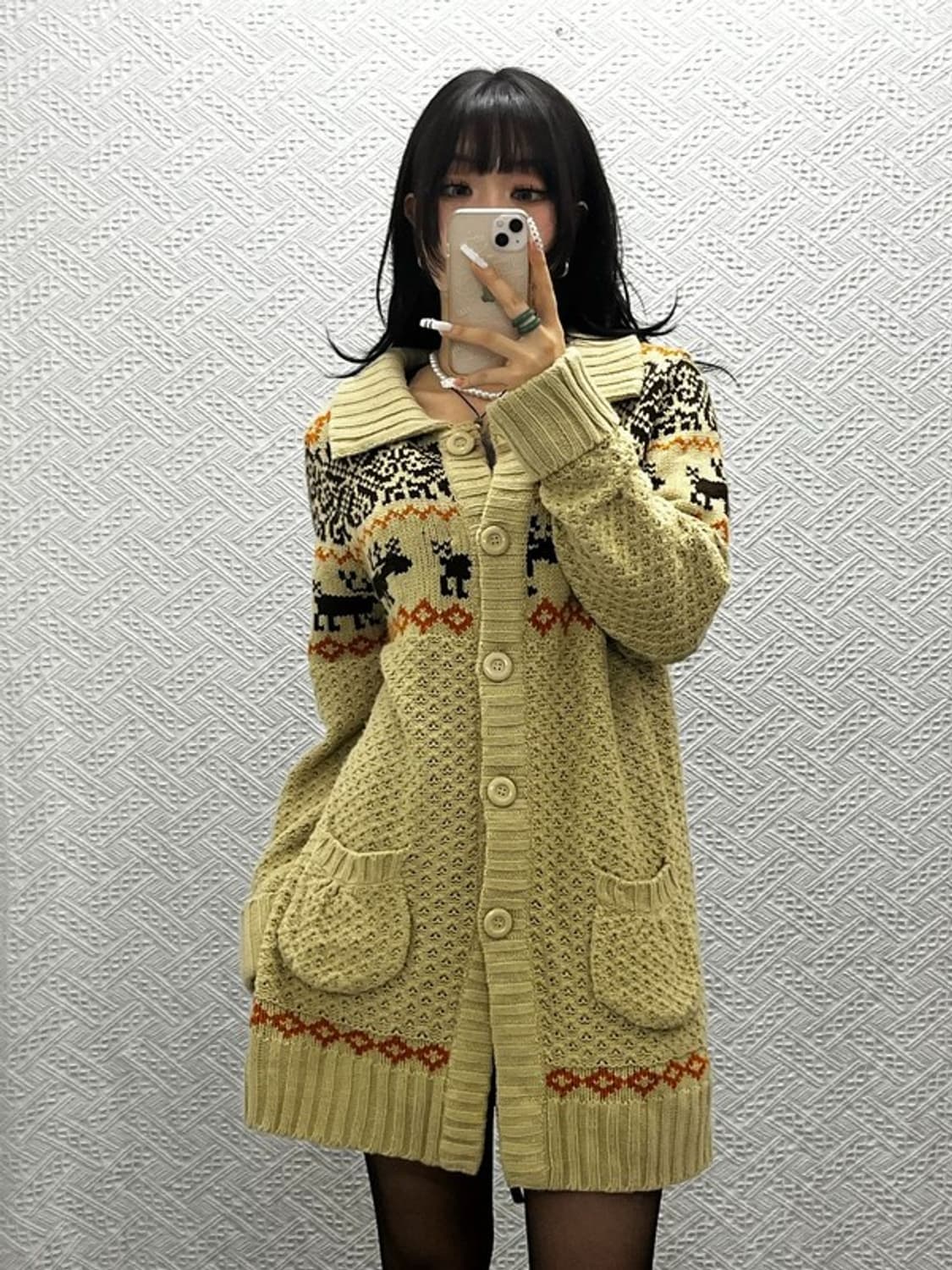 빈티지 코지 모리걸 노르딕 오트밀 버튼 롱 가디건 LL C10877 상품이미지2