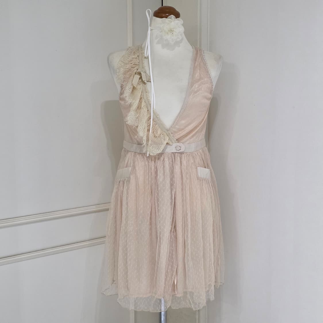 빈티지)레이스 프릴 히메라떼갸루st 도트새틴 캉캉 모리걸 로맨틱 가디건 상품이미지1