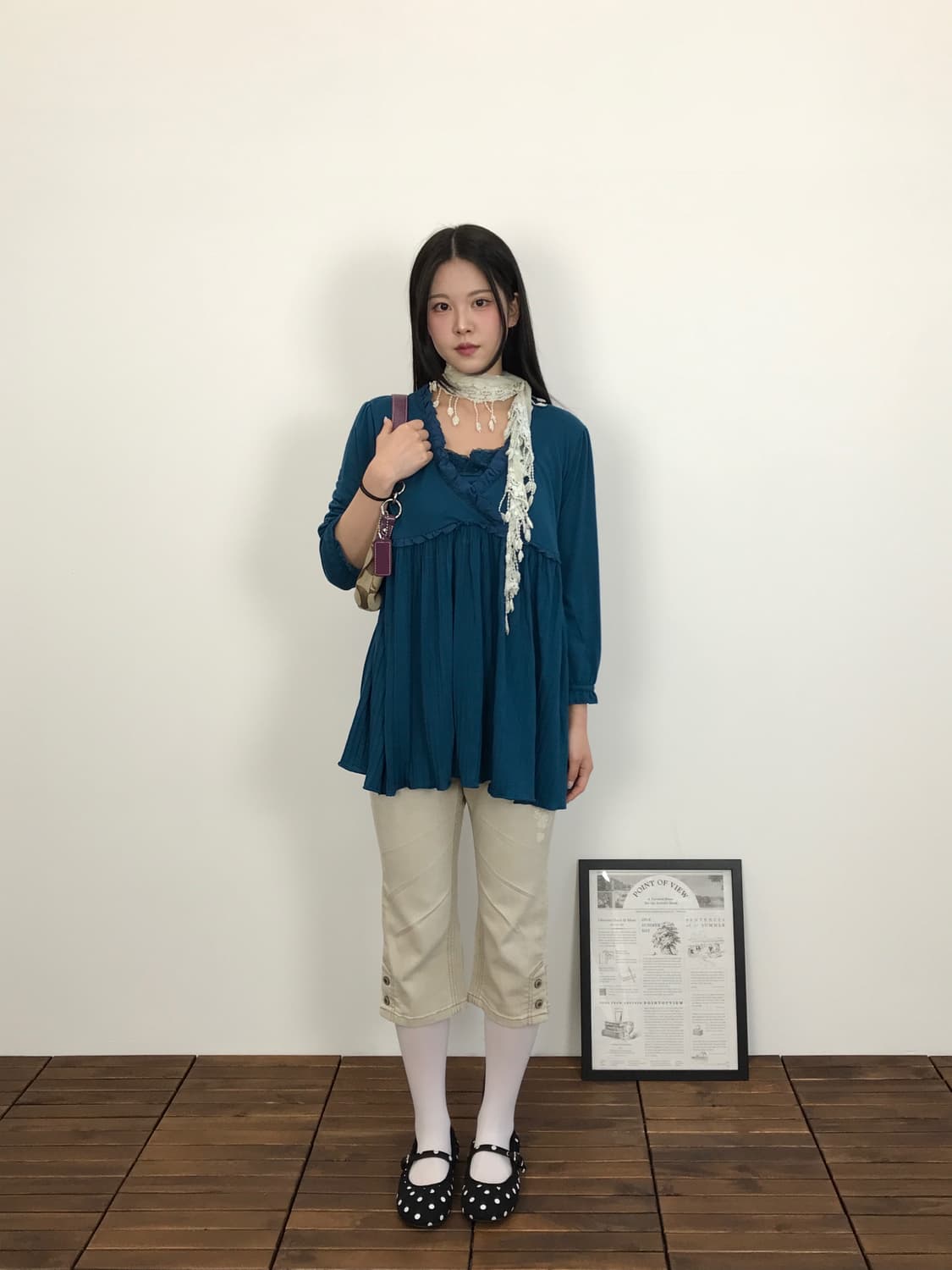  Jpn Deep Blue Pleated Peplum Blouse 상품이미지1