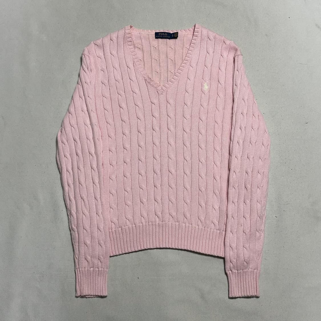 XL 폴로랄프로렌 여성용 핑크 브이넥 케이블 니트 상품이미지2