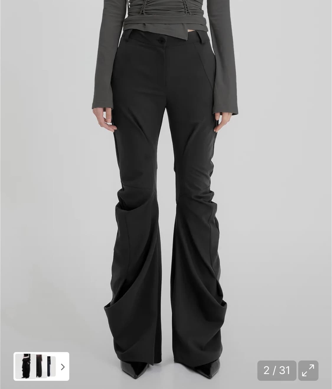 플레어업 드레이프팬츠 Asymmetrical Drape Pants 블랙 상품이미지2