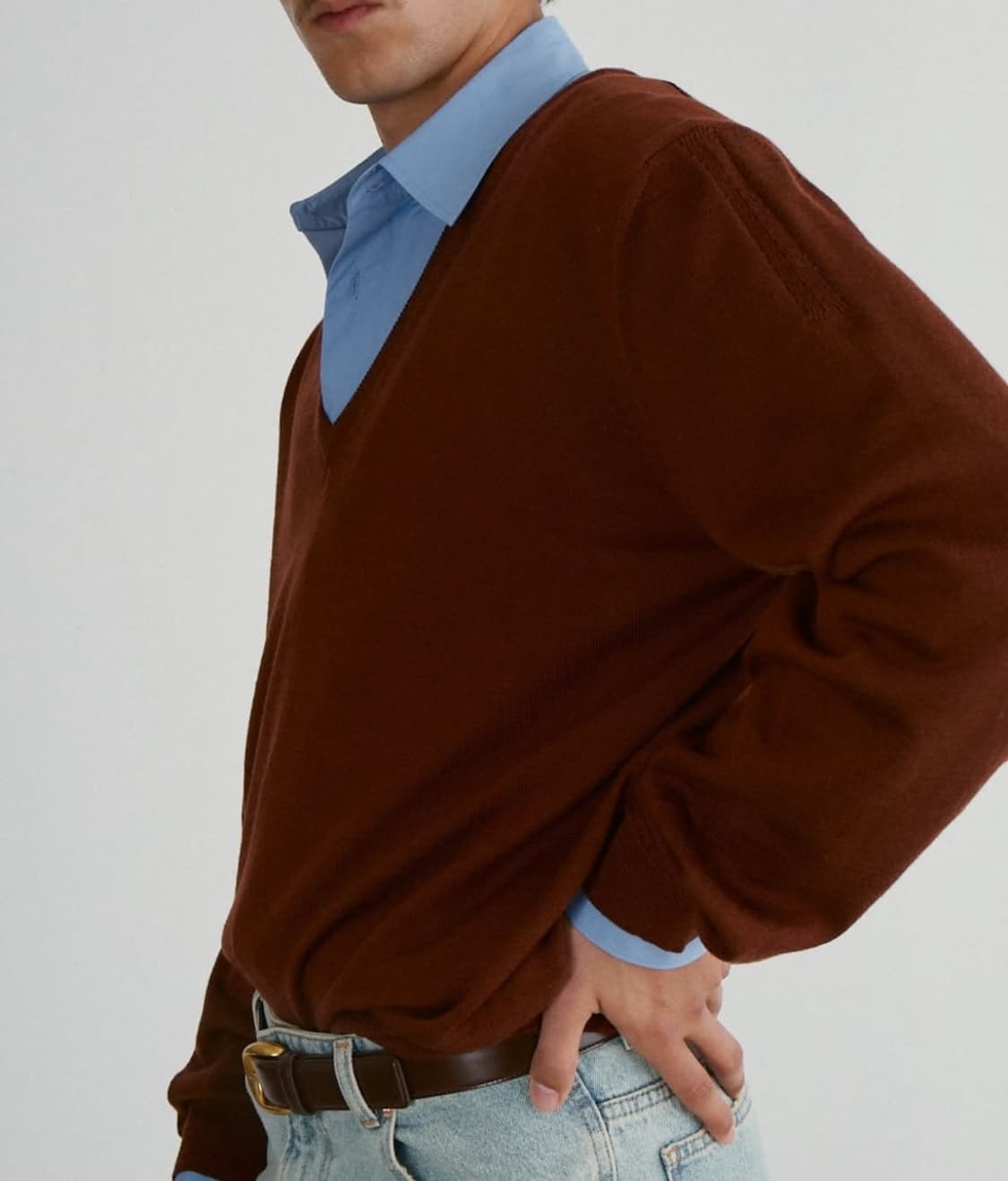 [새상품] 렉토 24FW 클래식 브이넥 니트 스웨터 레드 브라운 상품이미지2