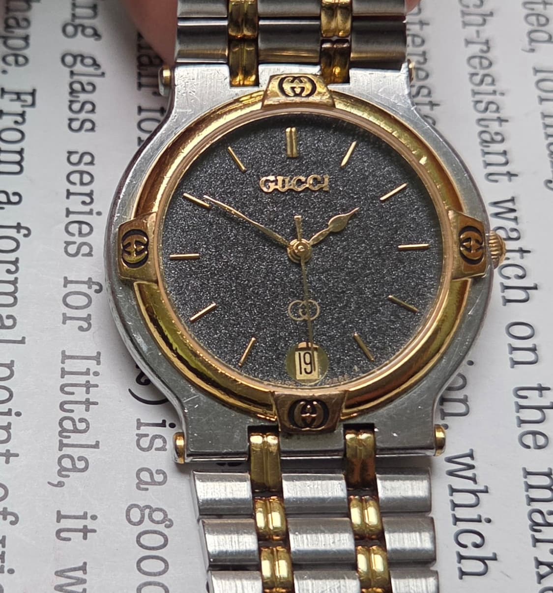 빈티지 구찌 클래식 9000m 스톤그레이 콤비 쿼츠 남성용 브레이슬릿 v 상품이미지1