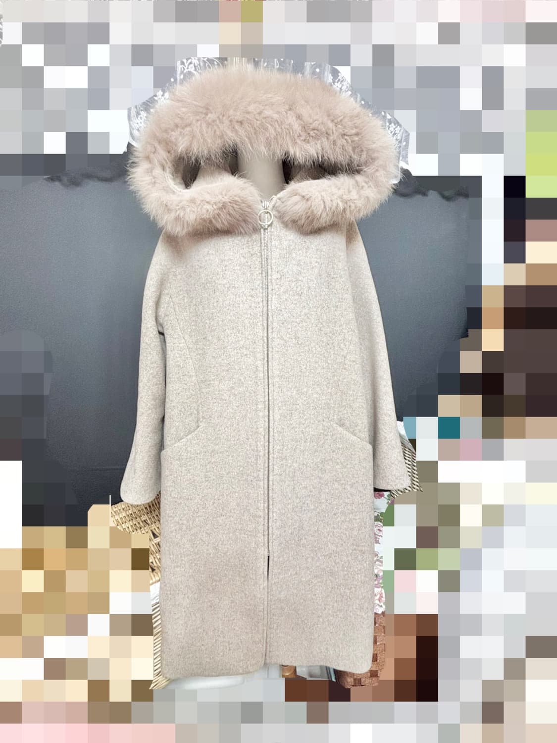 soos ㅡ 후드 모직 롱코트/천연 폭스/프리사이즈 상품이미지2