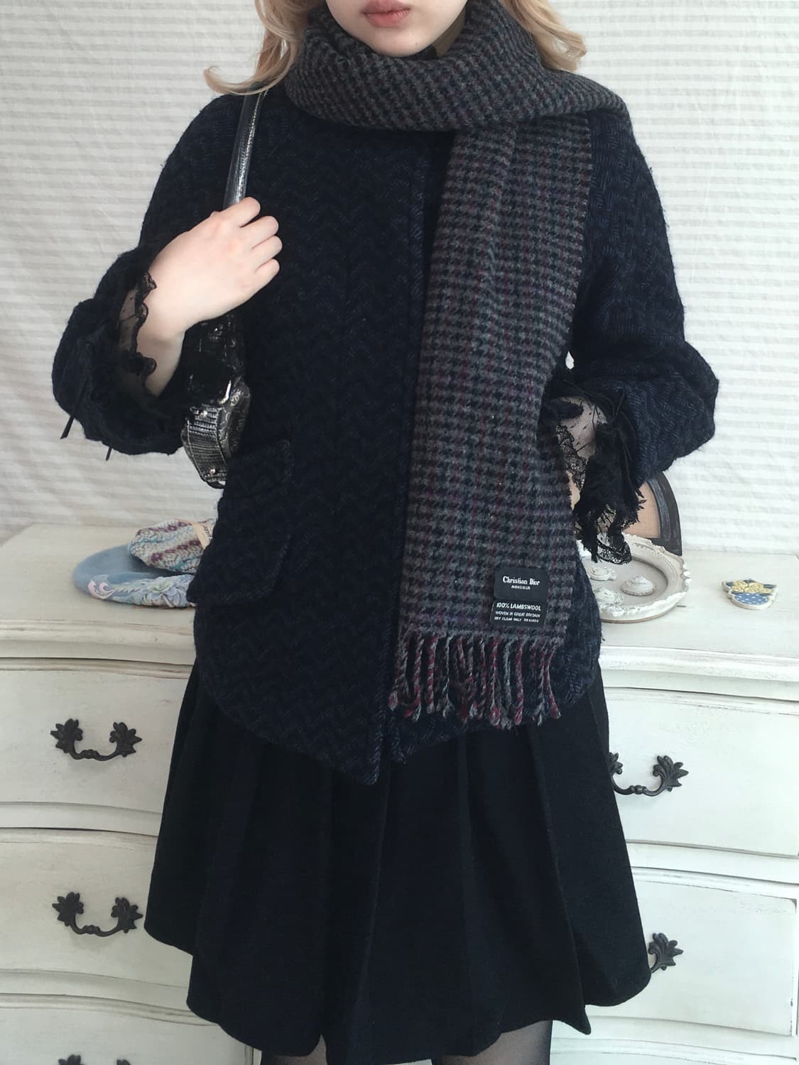 크리스찬 디올 램스울 체크 머플러 상품이미지3