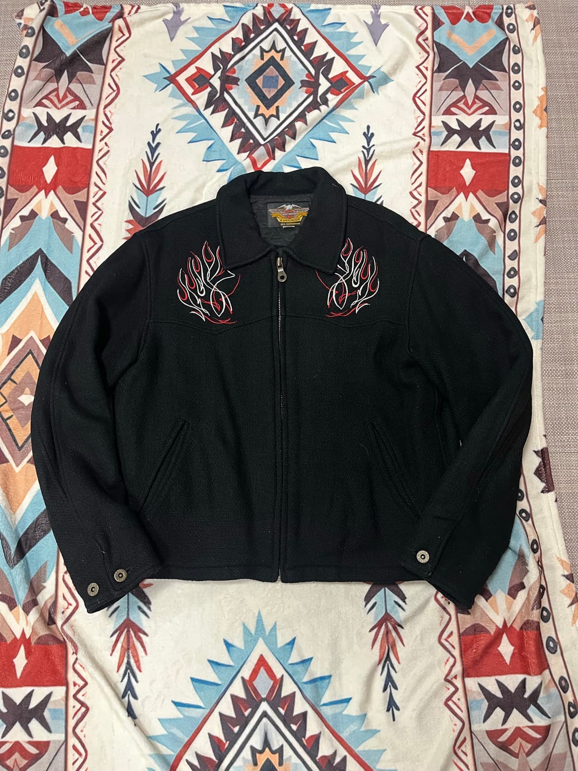 00‘s 할리 데이비슨 플레임 엠브로이더리 블루종 자켓 상품이미지1