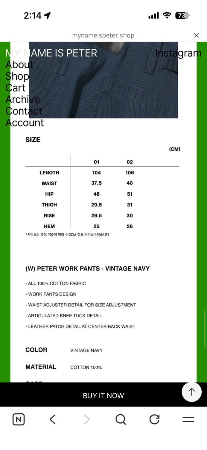 마이네임이즈피터 워크팬츠 네이비 상품이미지3