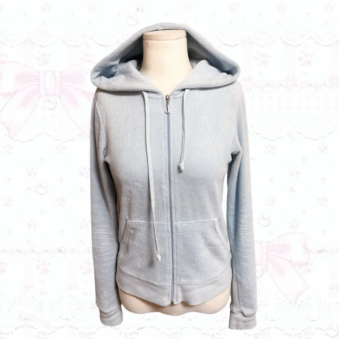 쥬시꾸뛰르 연하늘 핀터깔 하이틴 갸루 스팽글 포인트 벨벳 후드집업  상품이미지2