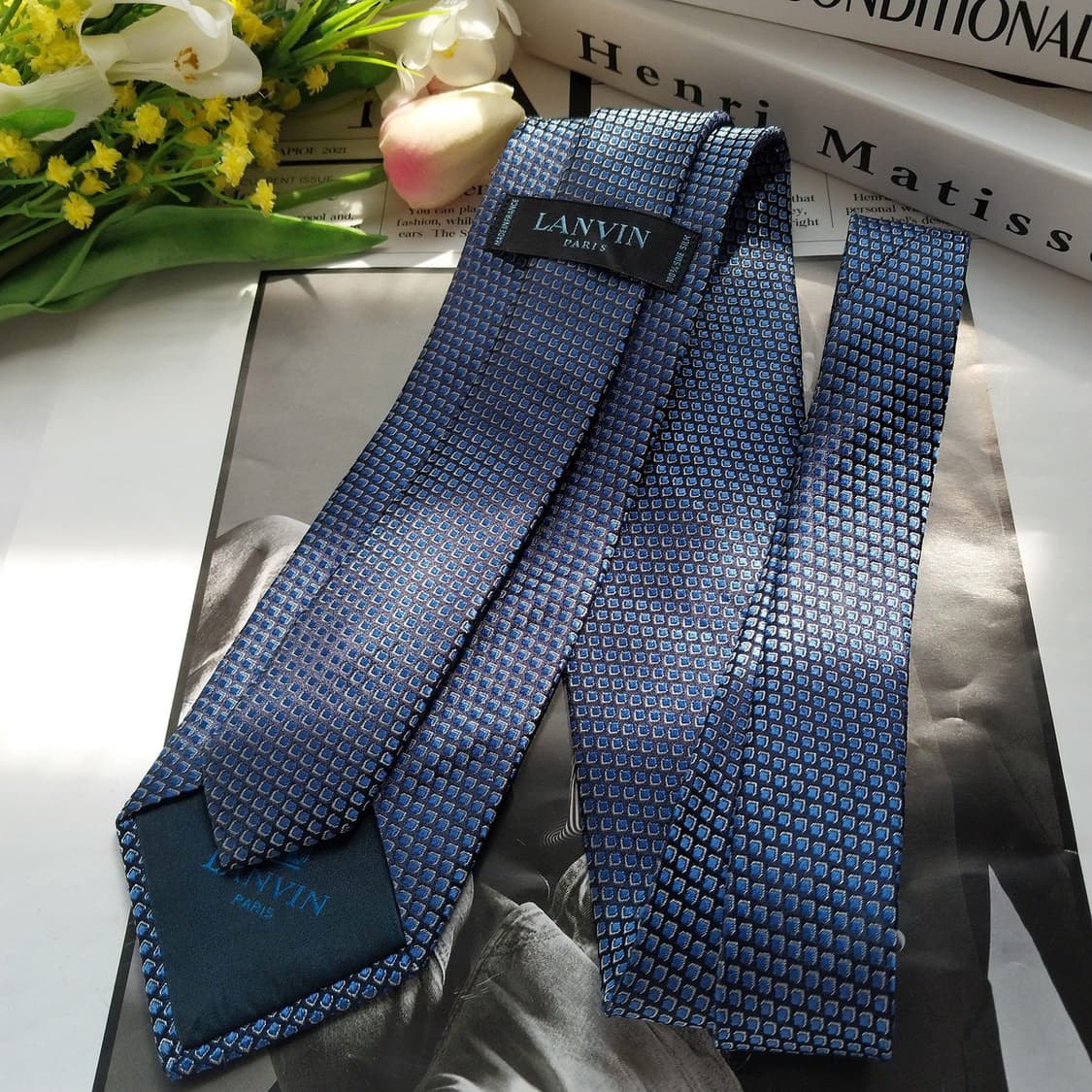랑방 실크 네이비 기하학 패턴 슬림 넥타이 7.5cm A+등급 K890
 상품이미지6