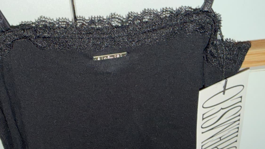 보헴서 블랙 레이스 슬리브리스 끈나시 이너웨어텐셀골지니트슬림검정색홀터넥퀘 상품이미지7