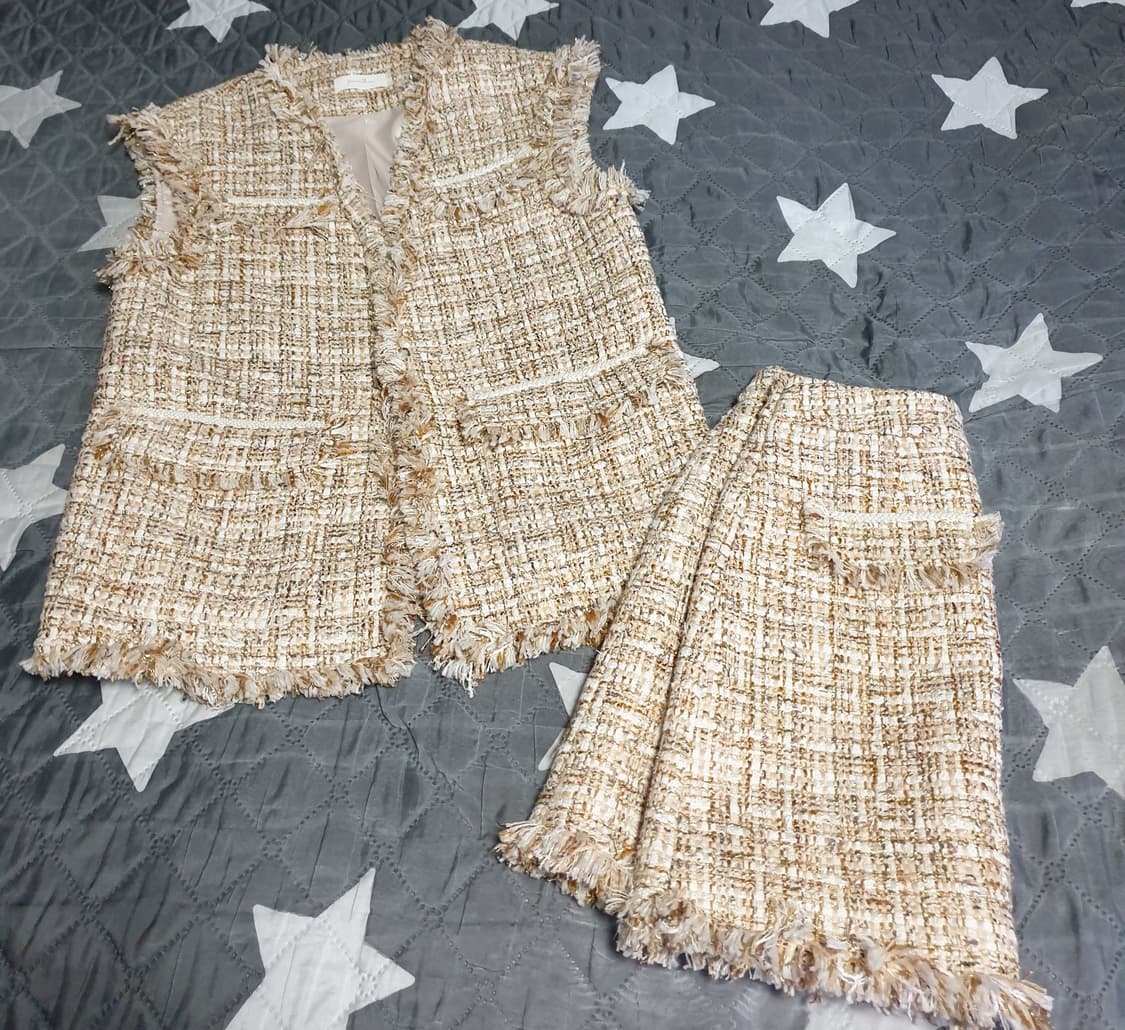 신스덴 삼페인골드 트위드 조끼 투피스 (M) 상품이미지1