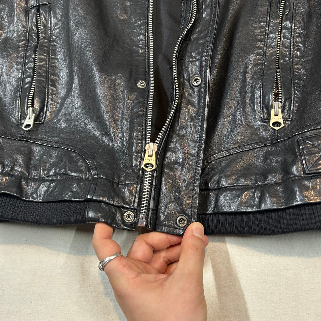 L) 앤듀 리얼 양가죽 하이넥 블루종 라이더 자켓 상품이미지5