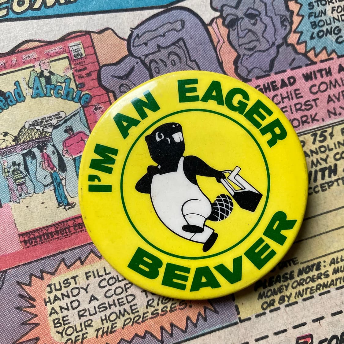 빈티지 Eager beaver 비버 프린팅 핀 버튼 뱃지 브로치 악세사리 상품이미지1