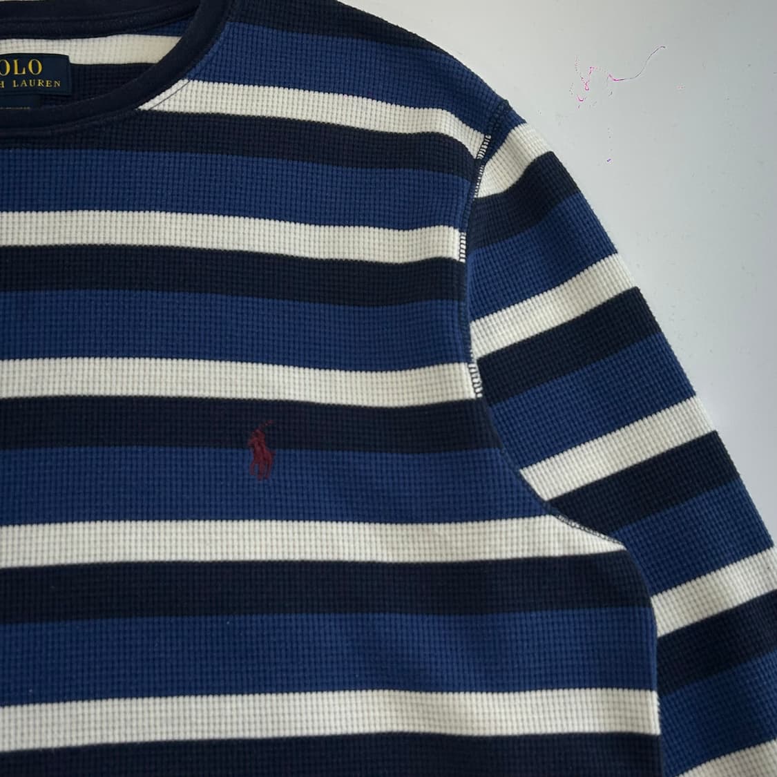 Polo 폴로 버건디 포니 블루 스트라이프 와플니트 상품이미지4
