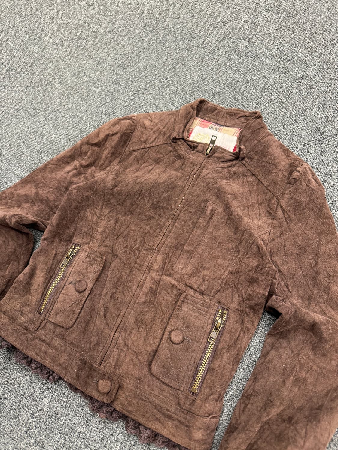 Japanese vintage 여성 브라운 레이스 레이어드 자켓 상품이미지2