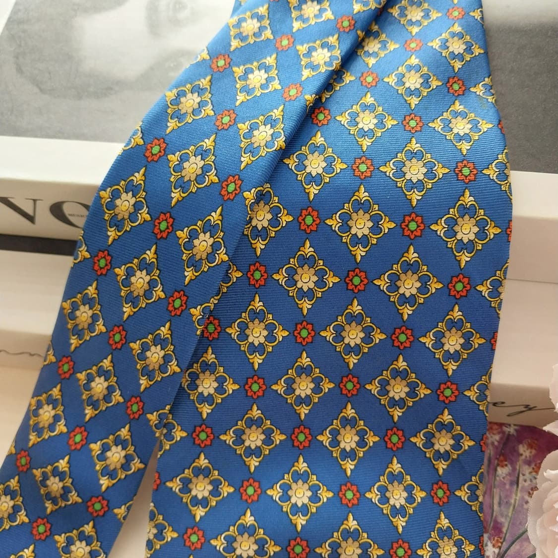 니나리치 실크 블루 모자이크 패턴 넥타이 10.2cm A+등급 K1302 상품이미지2