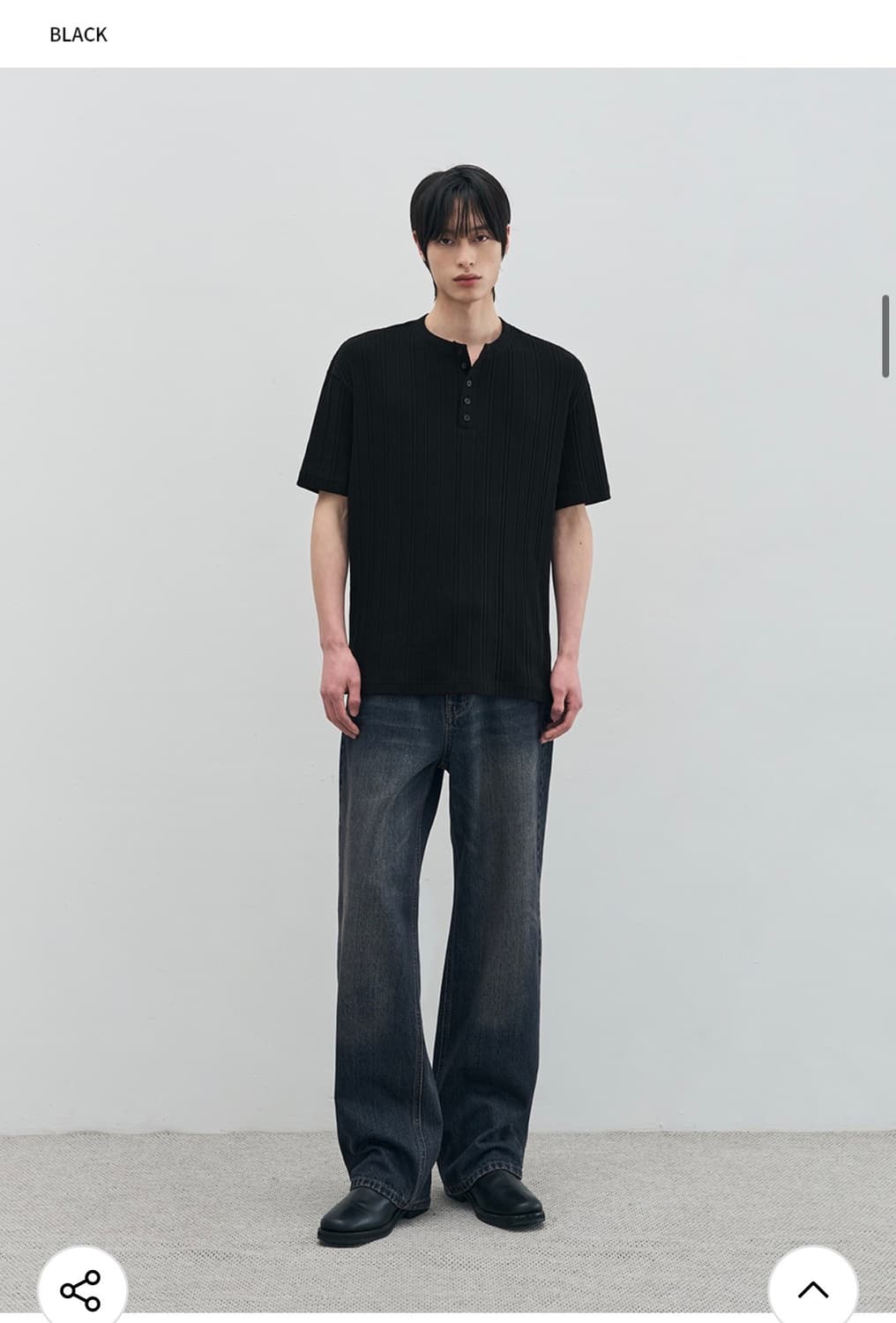 (XL) 드로우핏 만재 콜라보 리브드 헨리넥  반팔 티셔츠 BLACK 상품이미지5