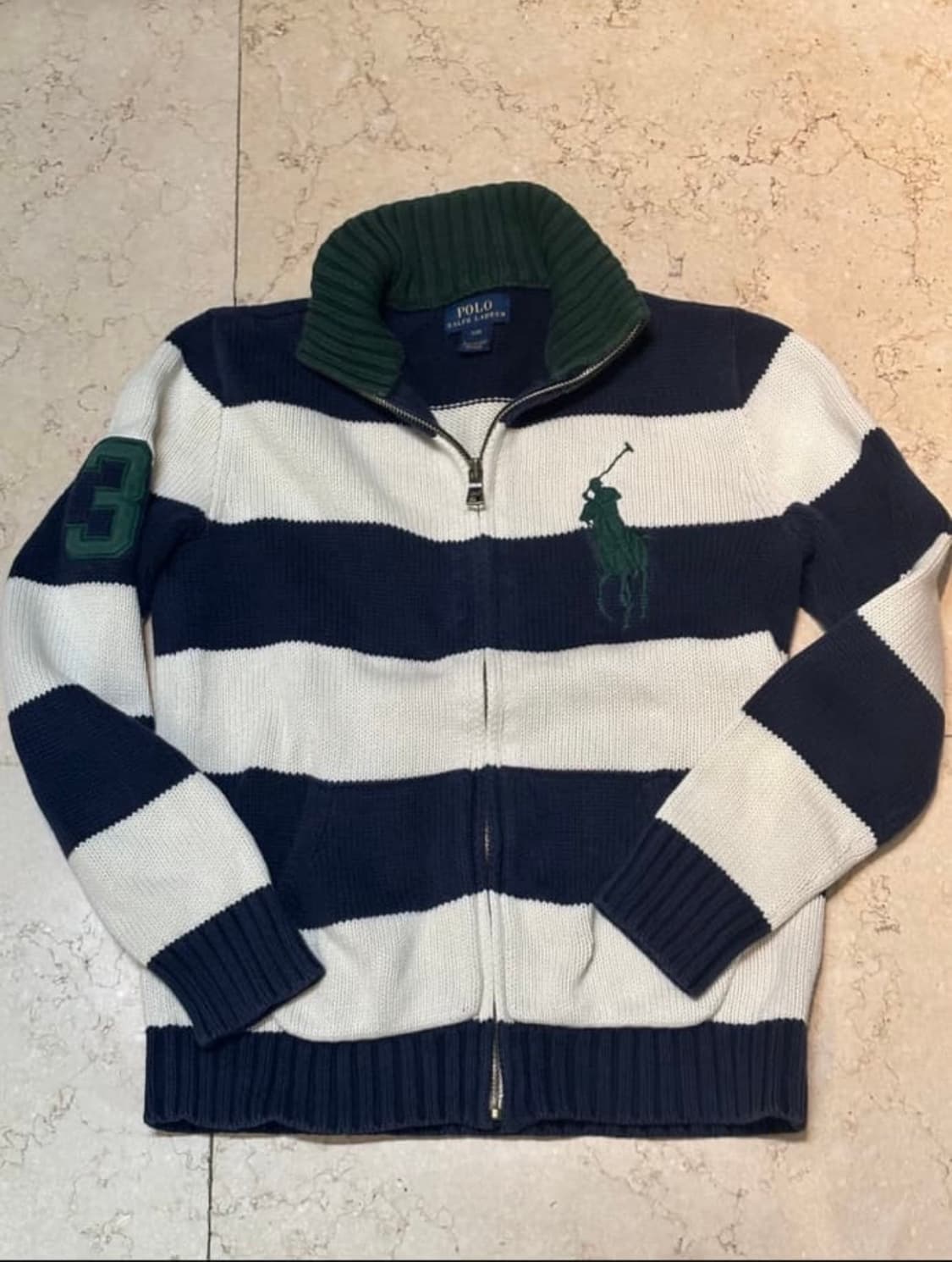 폴로 랄프로렌 빈티지 빅포니 3 스트라이프 니트집업 상품이미지2