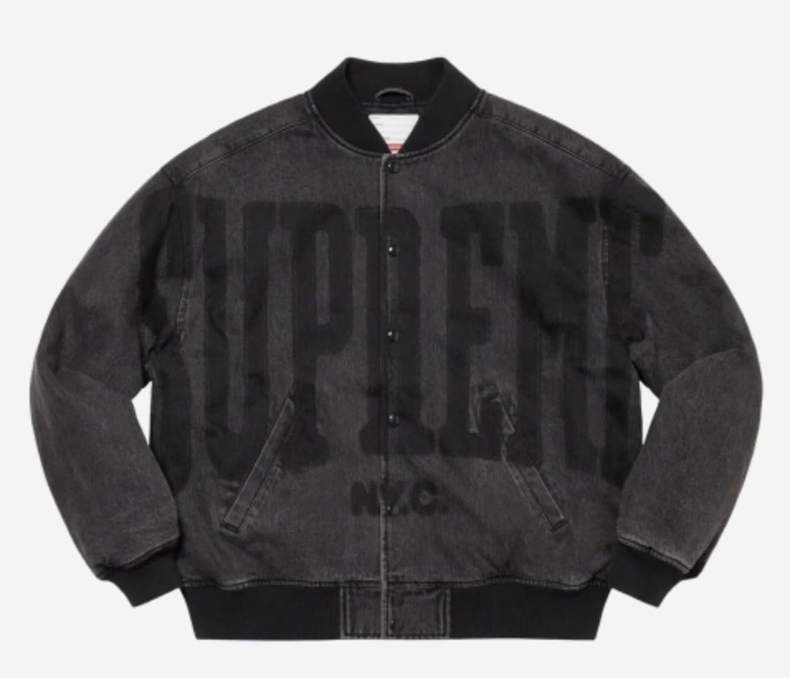 새상품)슈프림 워시드 녹아웃 데님 바시티 자켓 워시드 블랙 L 상품이미지1