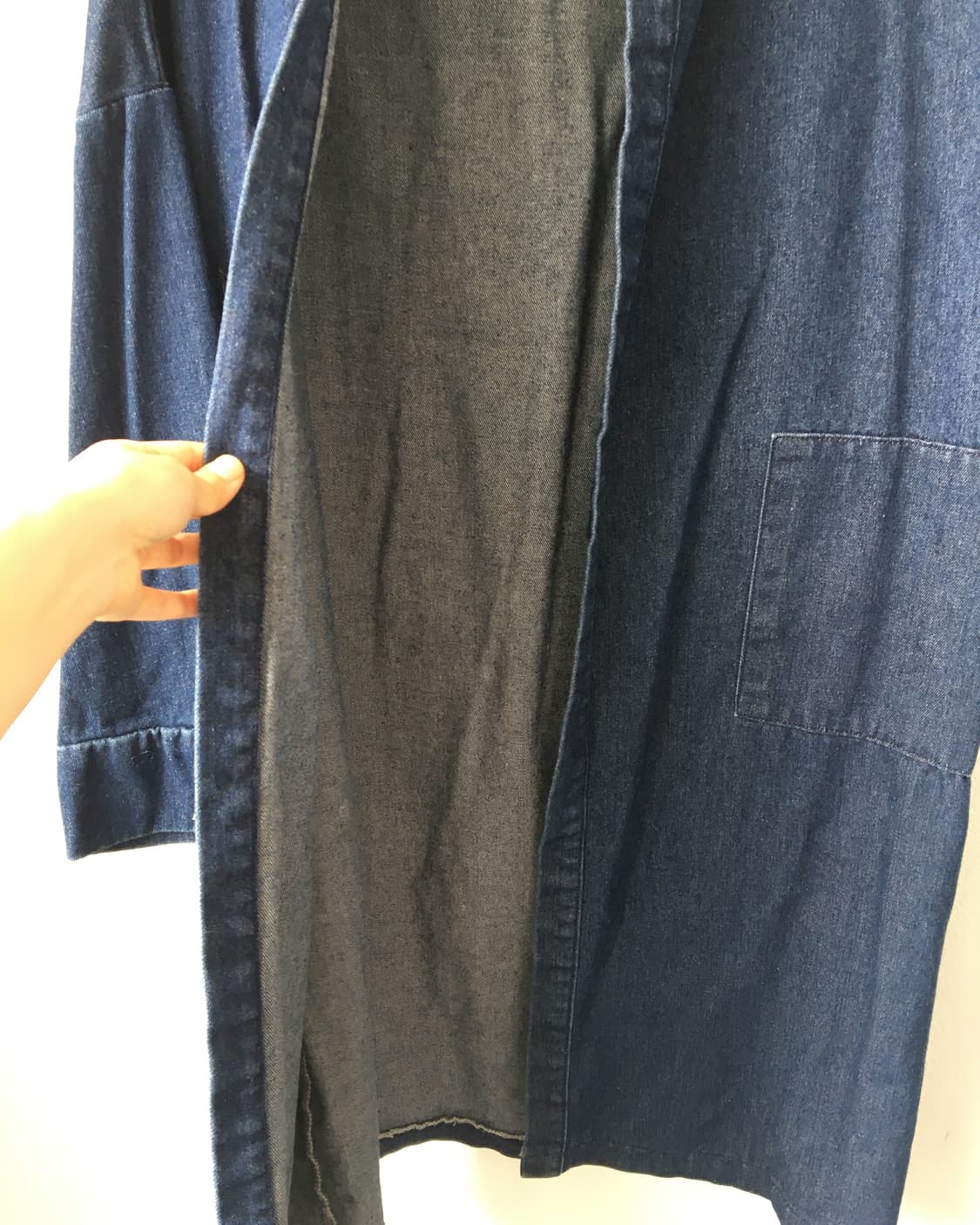 Hood denim long open jacket 상품이미지5
