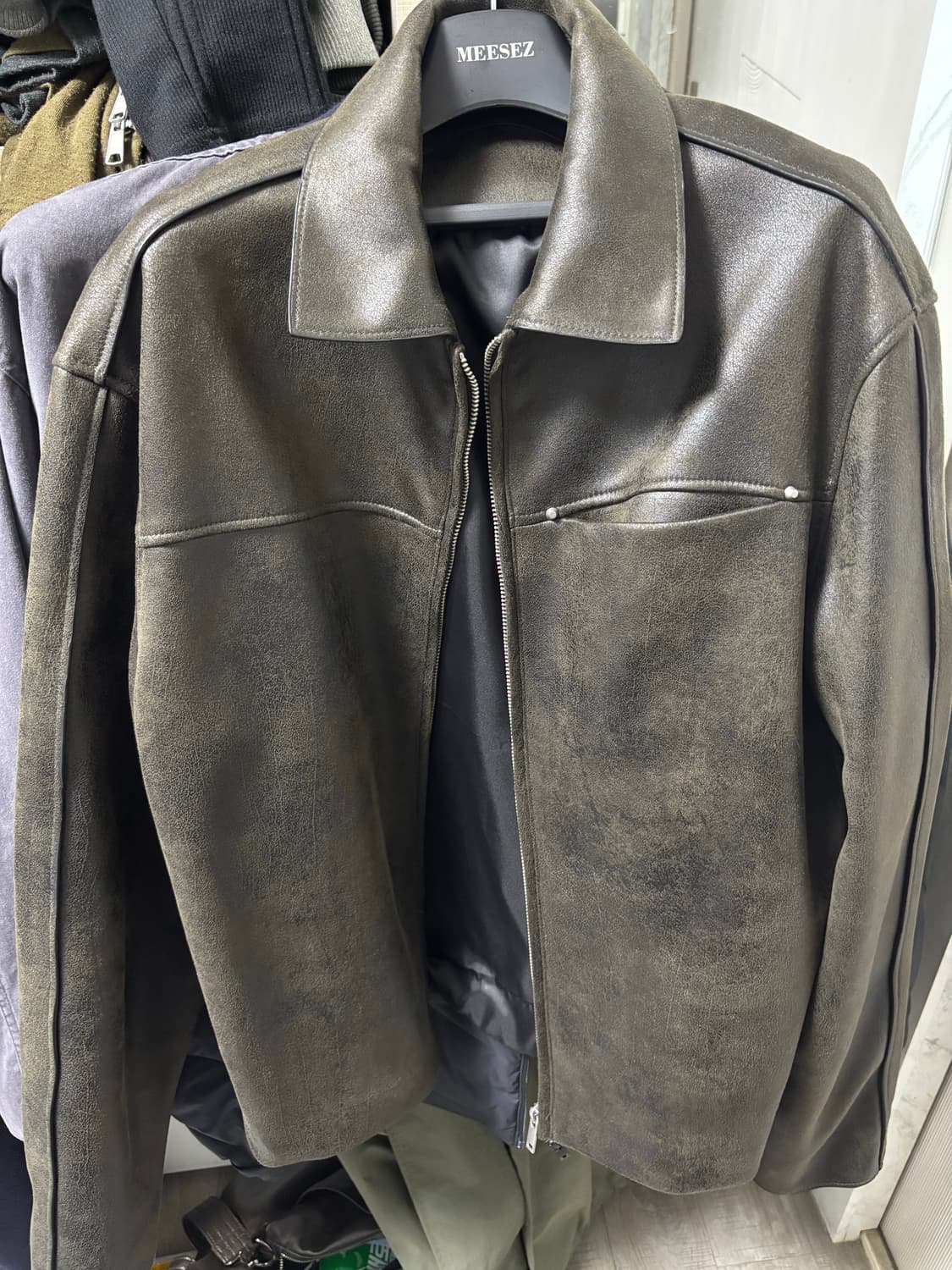 자라 워시드 페이크 빈티지 레더 자켓 브라운 상품이미지1