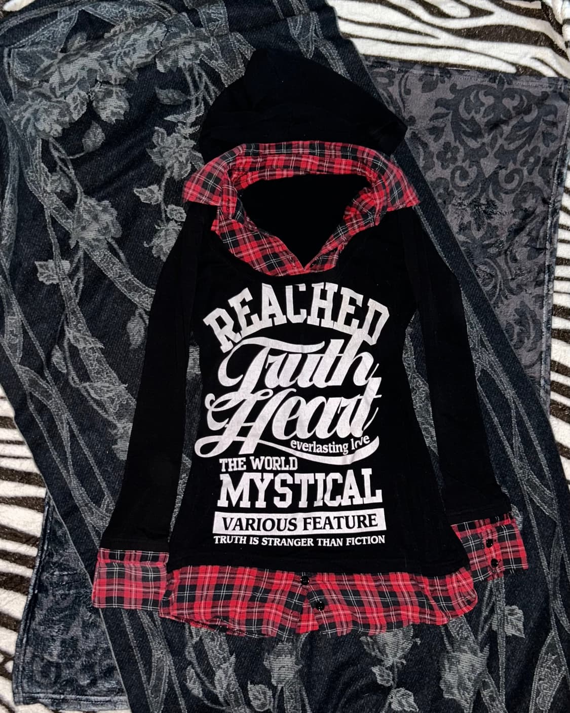 red check pattern layered punk top 상품이미지4
