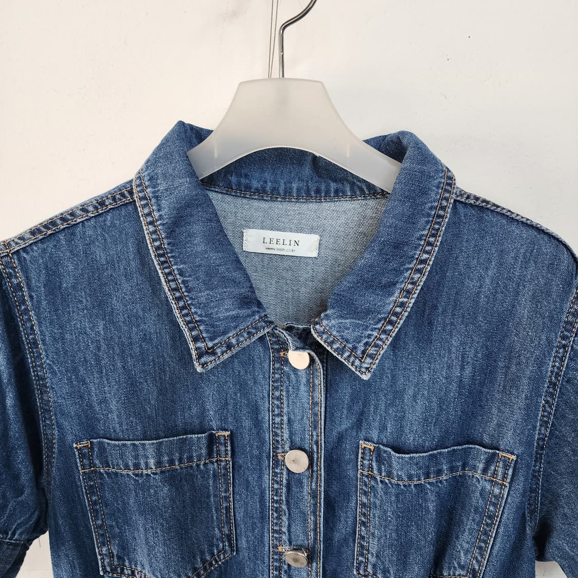 LEELIN 청 데님 반팔 롱 원피스 상품이미지2