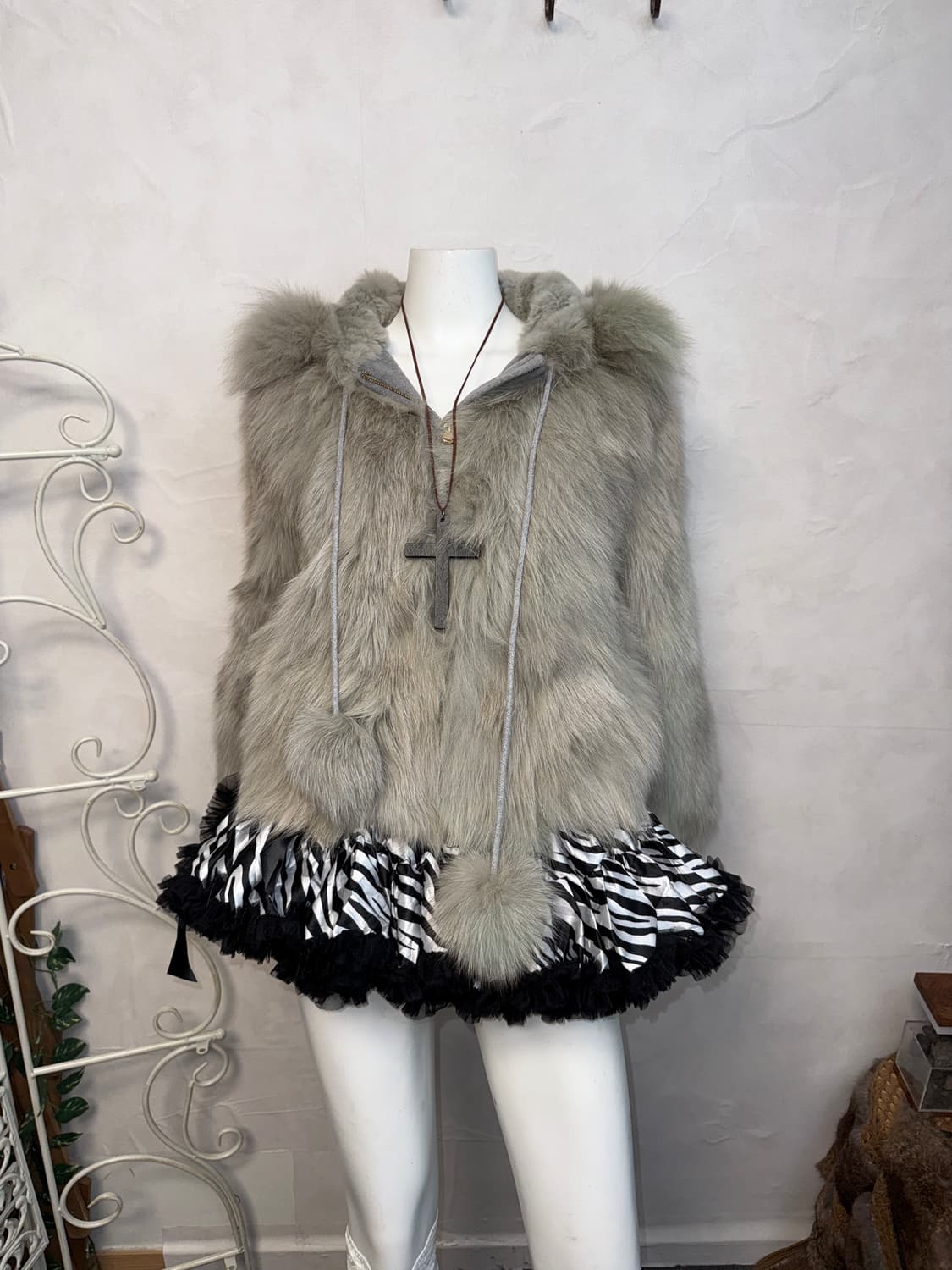 Mixed ash blue real fur hood zipup jk 상품이미지4