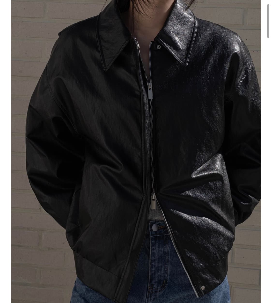 누빔 오버핏 레더 자켓 상품이미지2