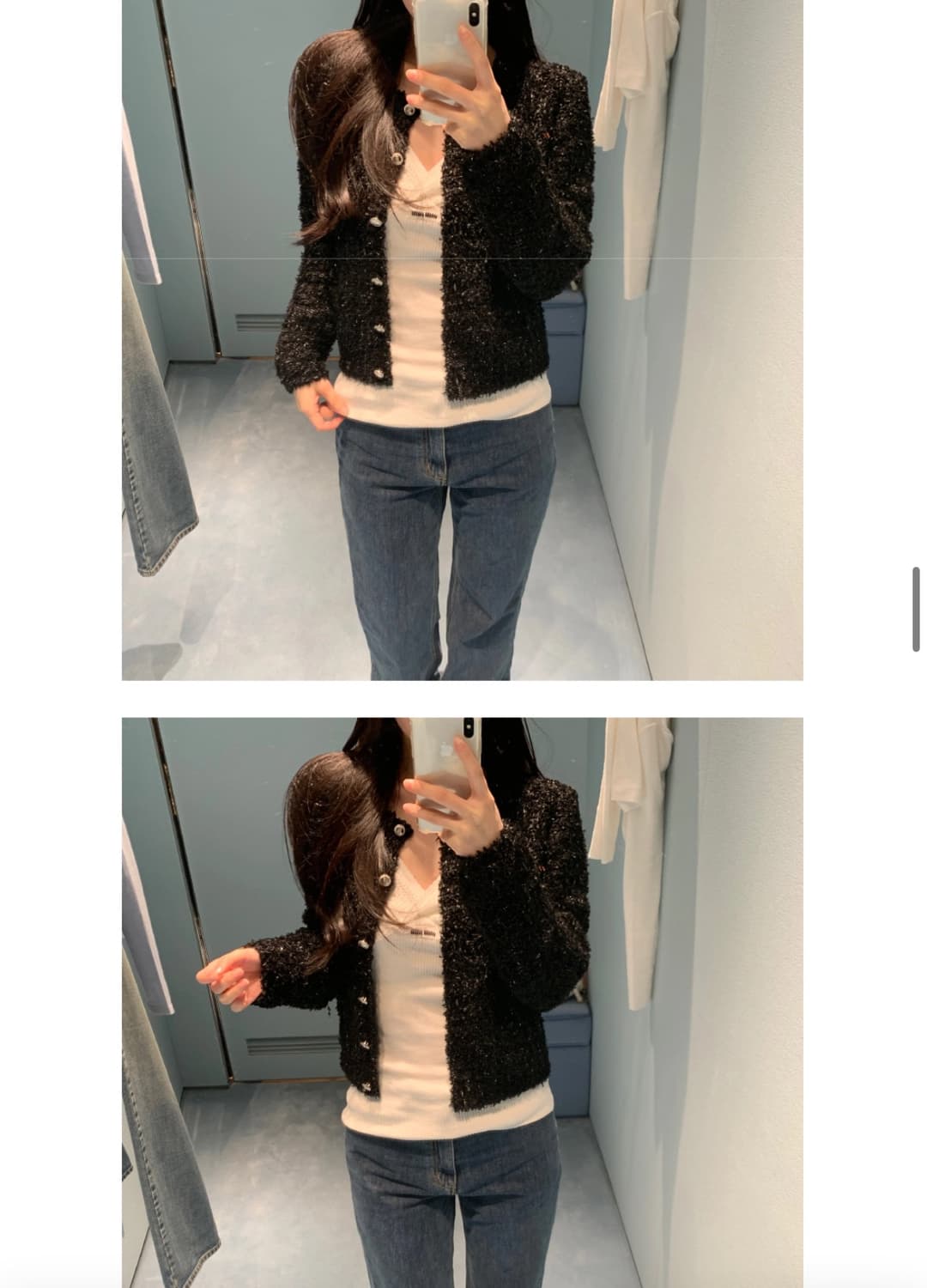 유솝 몰튼 트위드 가디건 블랙 상품이미지4