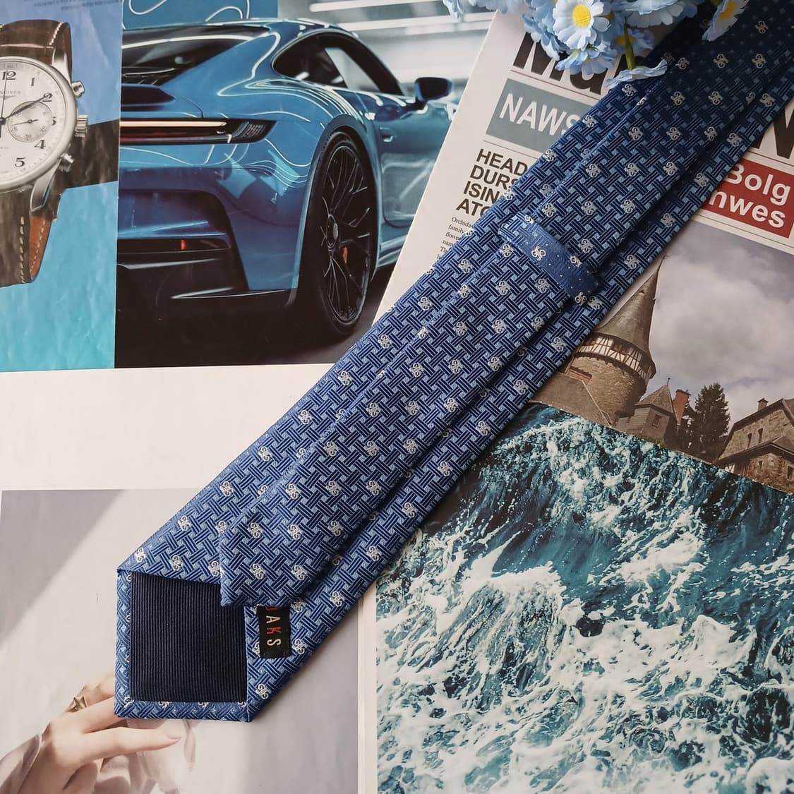 닥스 실크 블루 로고 자수 패턴 넥타이 8.3cm A+등급 A19882
 상품이미지4