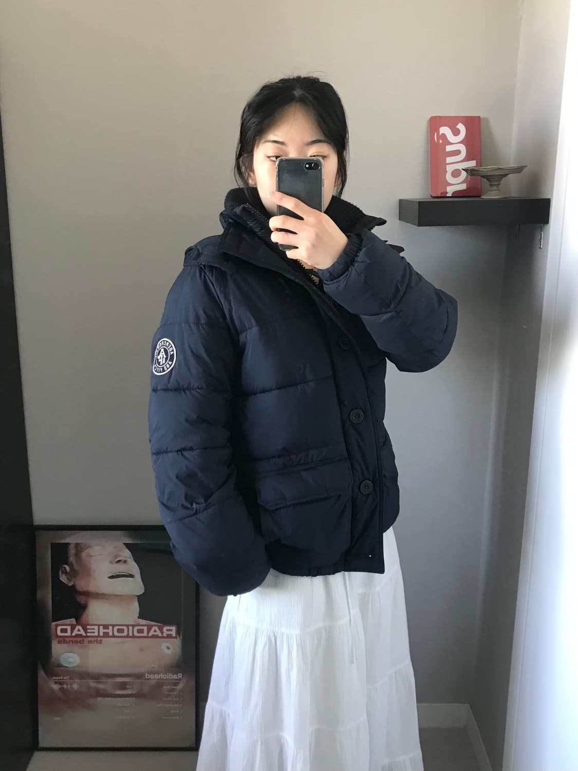 아베크롬비 패치 로고 네이비 후드 패딩 상품이미지4