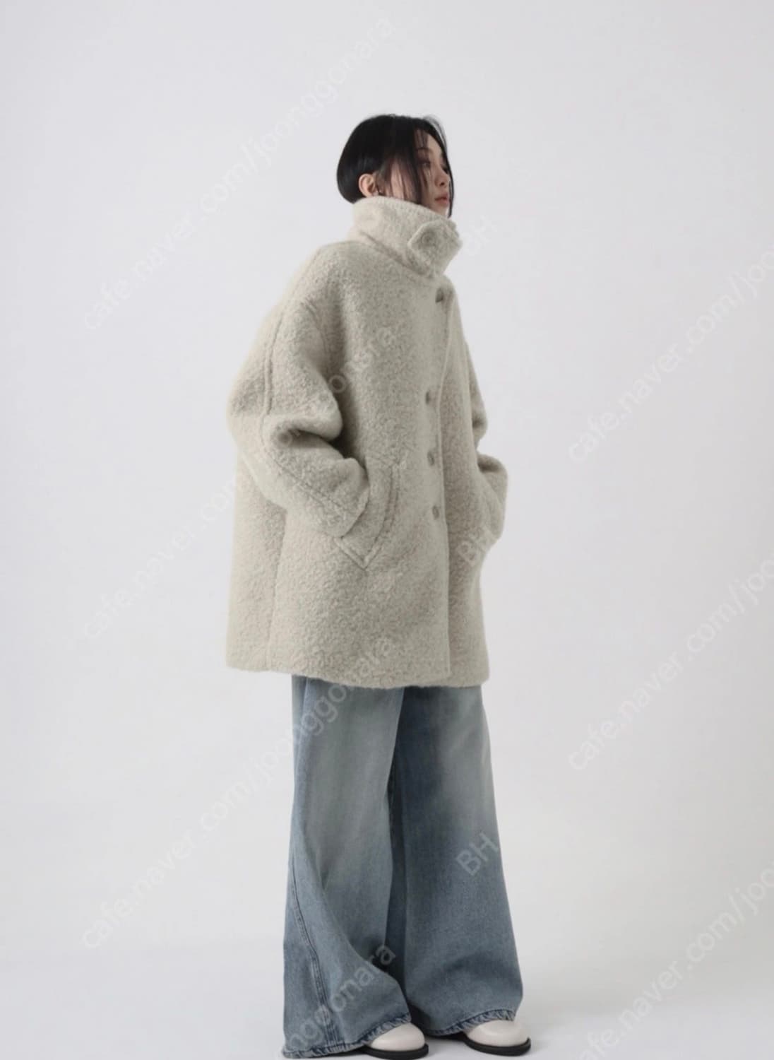 트리밍버드 알파카 싱글 피 코트 크림그레이 상품이미지6