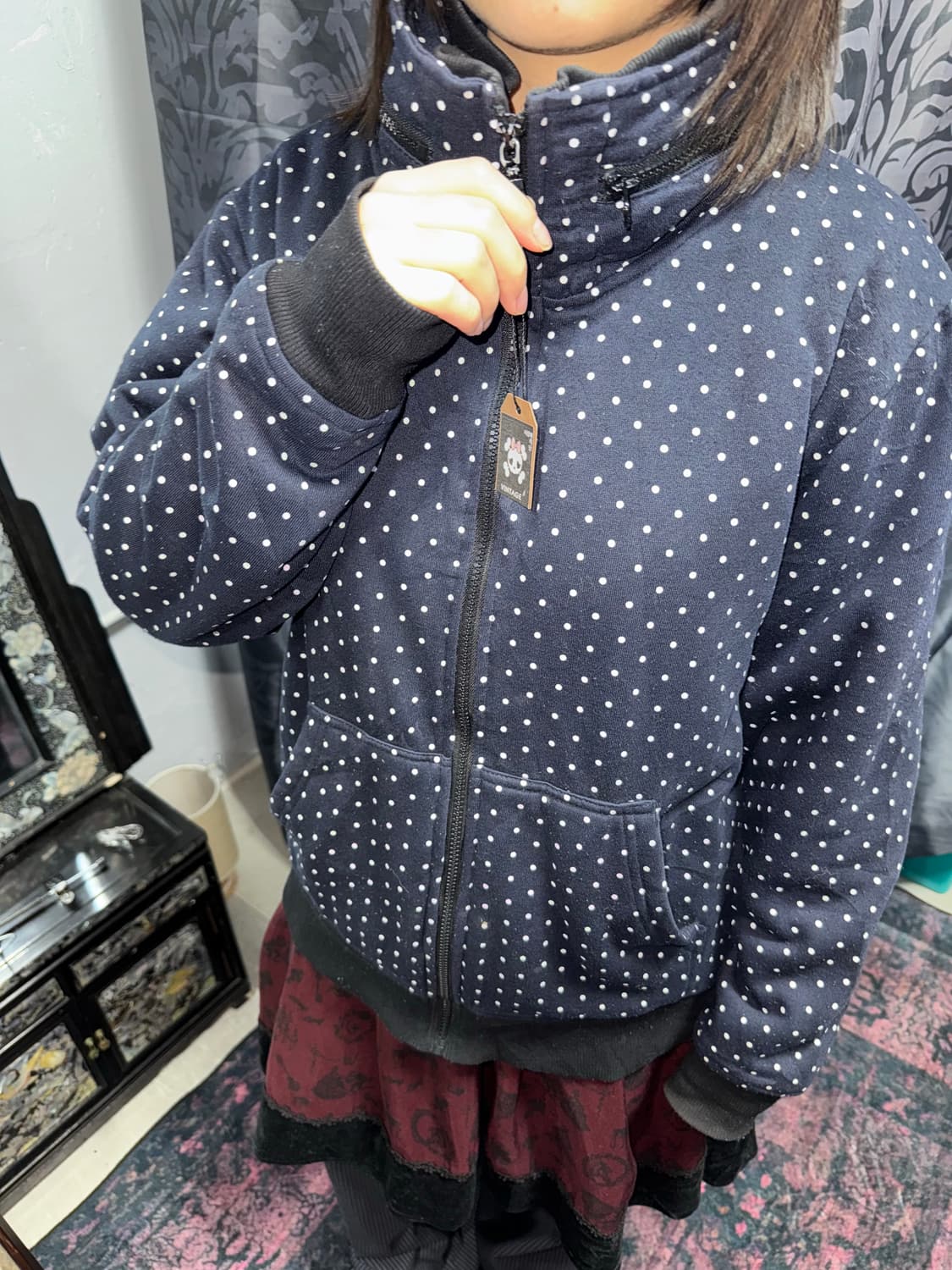 도트 하이넥 기모 집업  상품이미지2