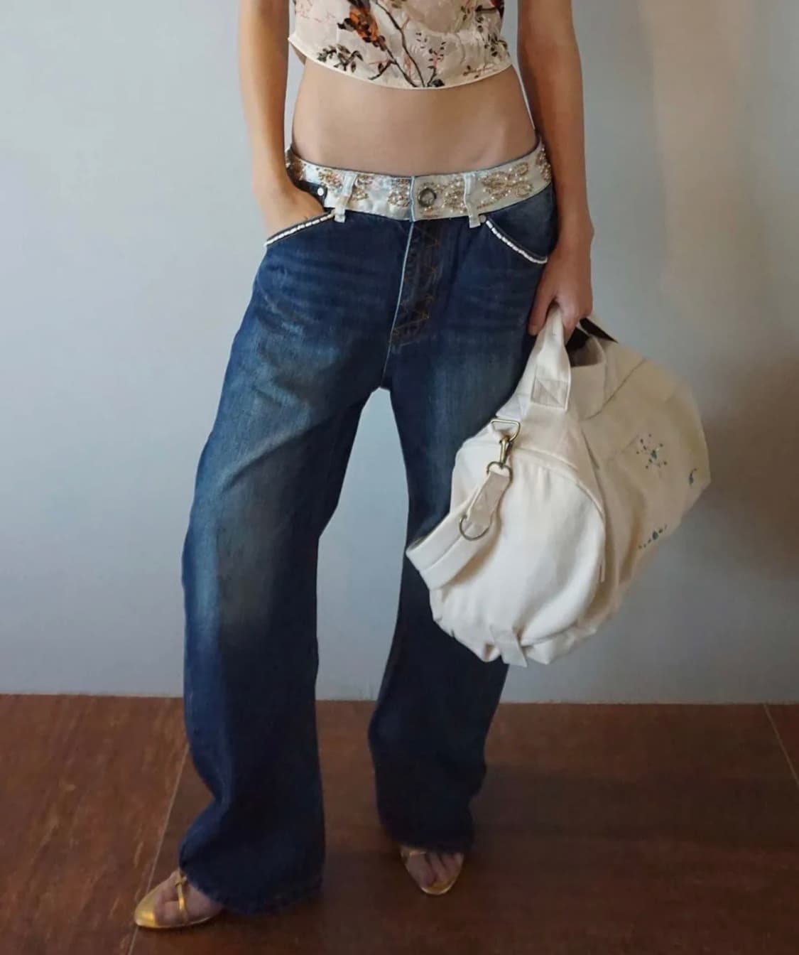 스컬프터Beaded Waist Denim Pants Indigo Blue 상품이미지1