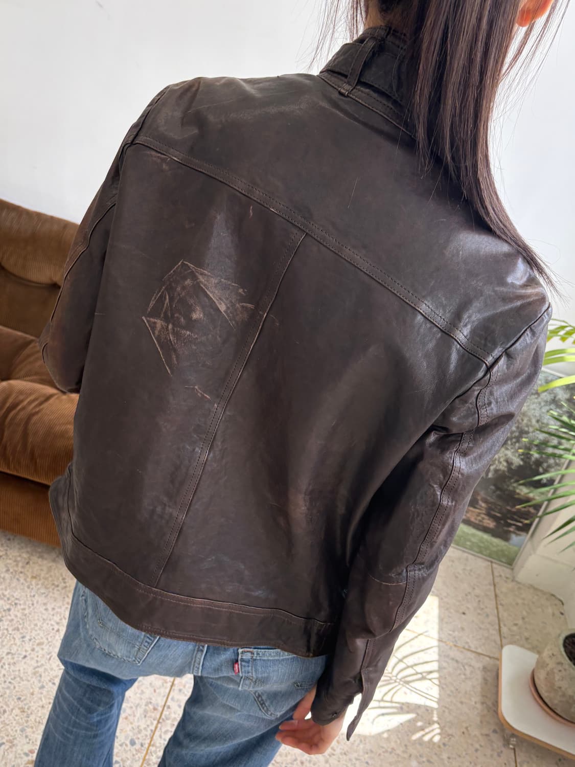 슬림 하이넥 레더 자켓 상품이미지4