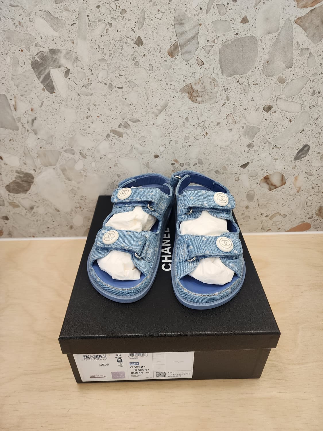 샤넬 벨크로 데님 스트랩 샌들 G35927 35.5 상품이미지1