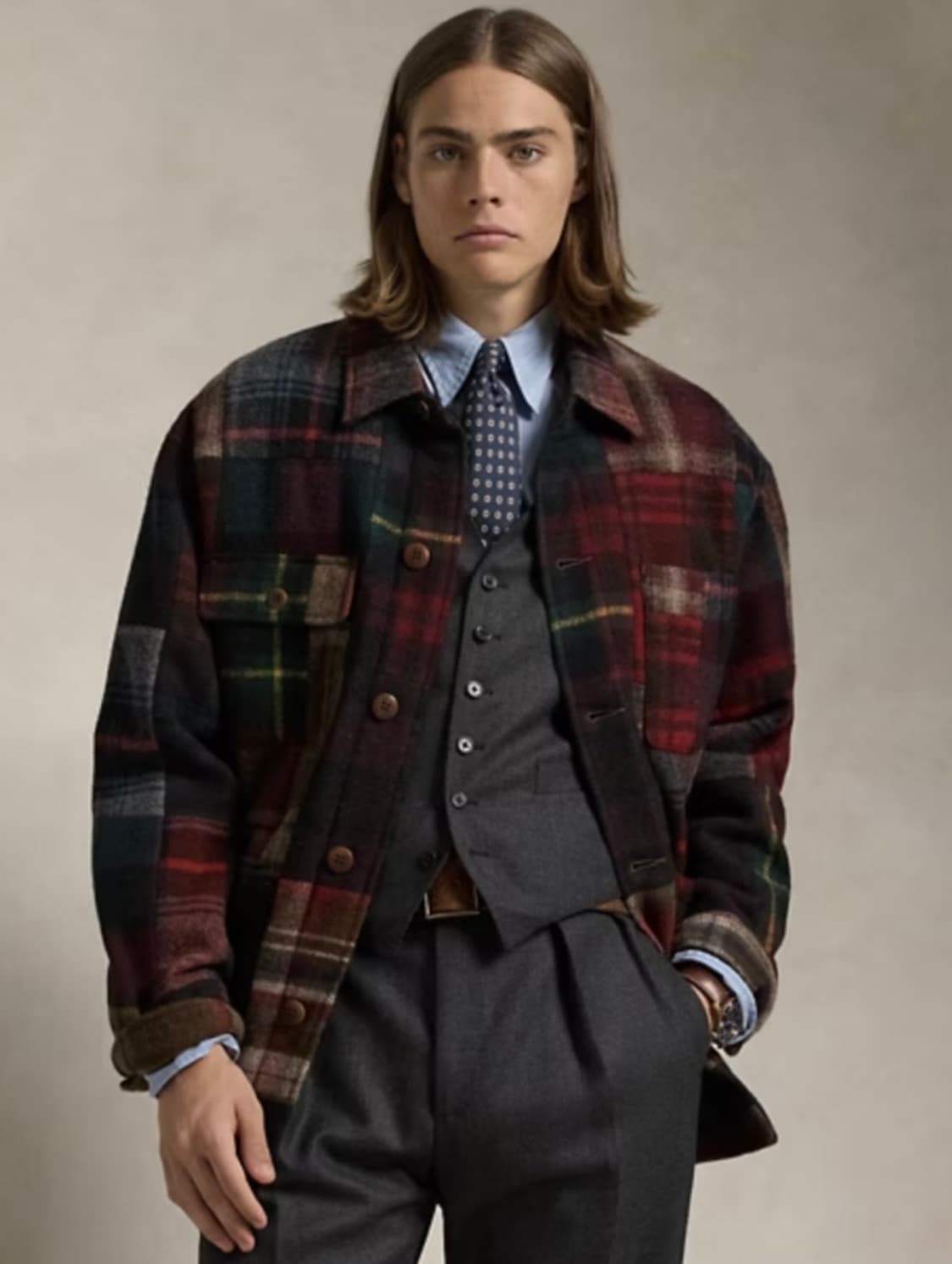 폴로 랄프로렌 플래드 패치워크 울 자켓 xl 상품이미지1