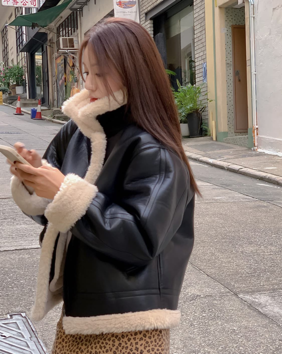 [택o 새상품] 니썸 애쉬튼레더무스탕 블랙 양털 하이넥 상품이미지2